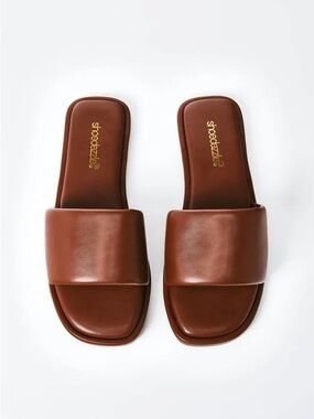 Shoe Dazzle Cognac Brown Slide Sandals for Women
